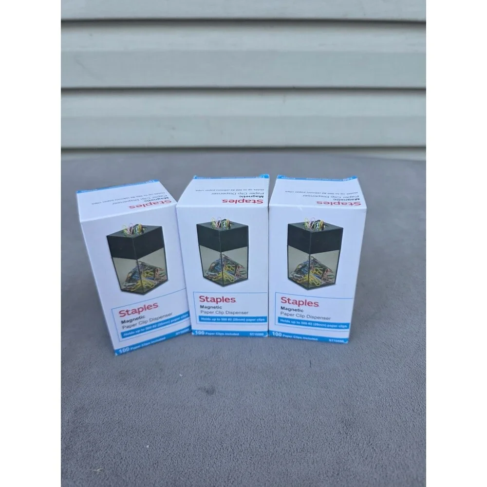 Staples Large Paper Clip Dispenser 300 Clip Capacity Clr/Blk 4.5x2.25x2.25 Lot 3